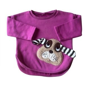 Pink Kidcore Plush Puppy Appliqué Fleece Sweatshirt Pullover Girls 4T
